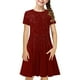 thumbnail image 2 of Odeerbi Niñas de Verano Vestido de Línea A Brillante Swing Vestido Niños Color Sólido Vestido Elástico de Manga Corta, 2 of 7