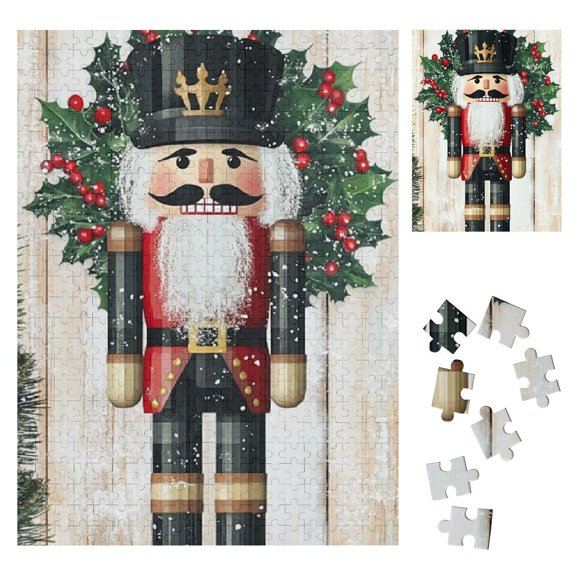 Shiartex Nutcracker Snow Holly Wreath Wooden Jigsaw Puzzle Home Decor Gift Toy for Family Friends 500PCS