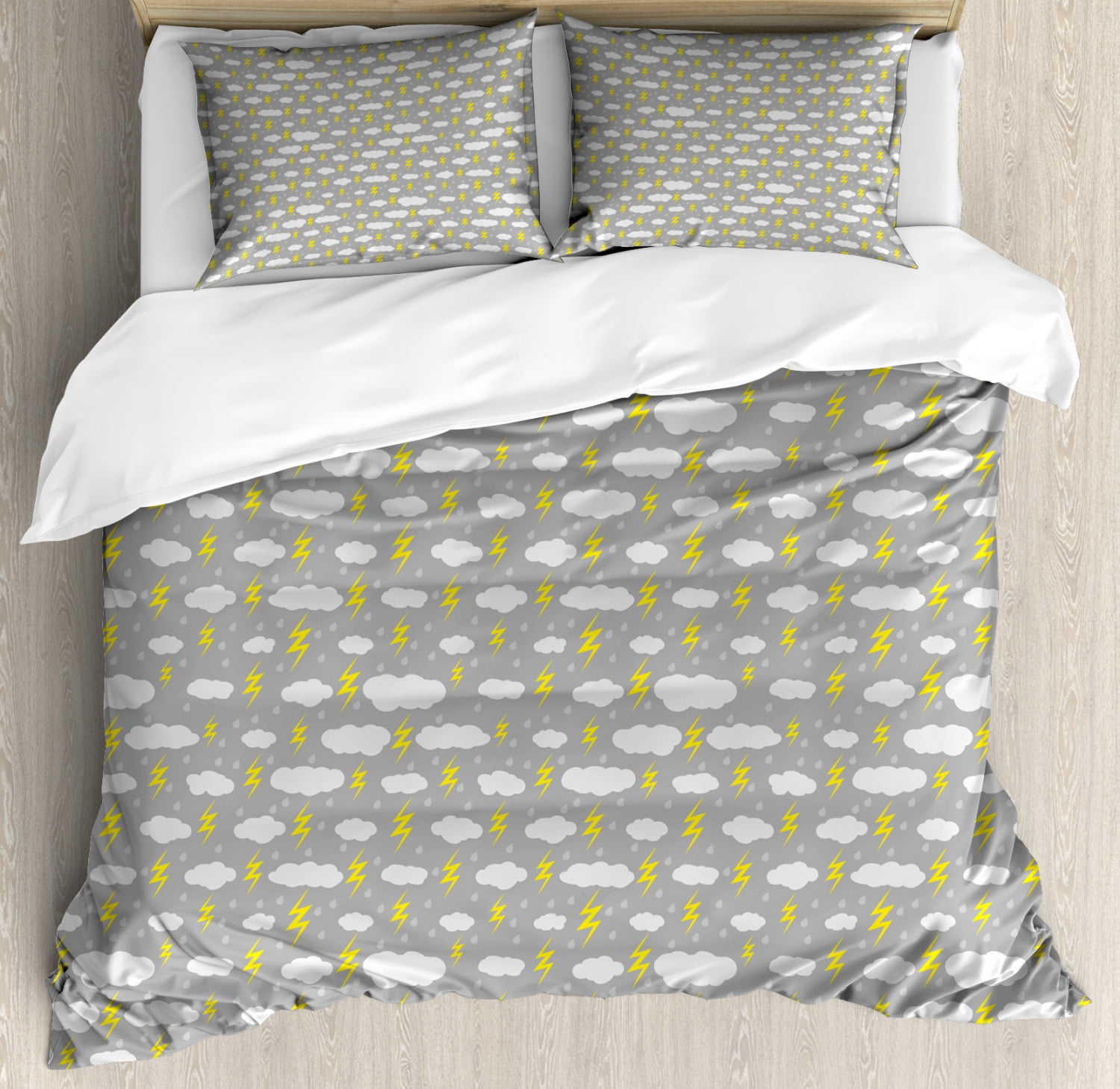 Grey And Yellow King Size Duvet Cover Set Deluge Of Rain Stormy