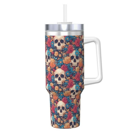 

Ocsxa colorful Skull rose Print 40oz Stainless Steel Vacuum Insulated Tumbler Car Cup Coffee Mug with Spillproof Lid Keep Your Drink Hot or Cold on the Go