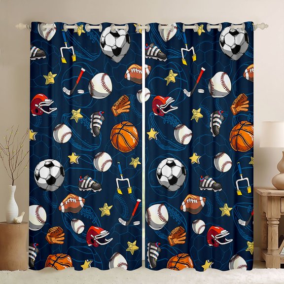 jejeloiu Boys Ball Game Black Out Curtains,Football Basketball Rugby Curtains Pack of 2 (42x63 Each) For Boys Teens