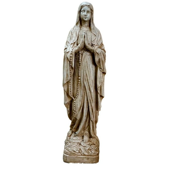 Solid Rock Stoneworks Concrete Lady of Lourdes Statue - 27in Tall - Buff Stain