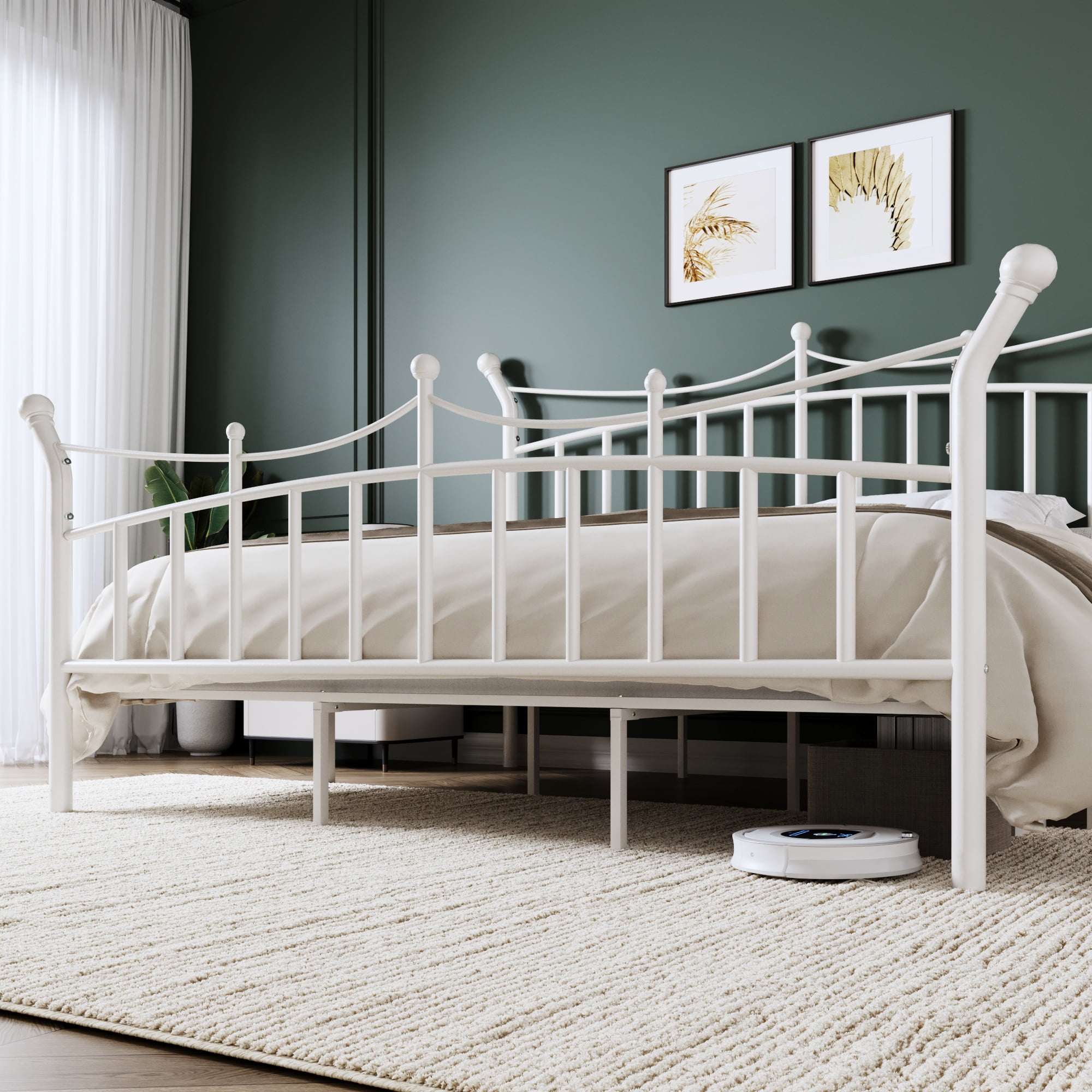 Allewie 14 Inches King Size Metal Platform Bed Frame with Elegant Crown Headboard & Footboard, Sturdy Mattress Foundation with Under-Bed Storage, Easy Assembly, No Box Spring Needed, White