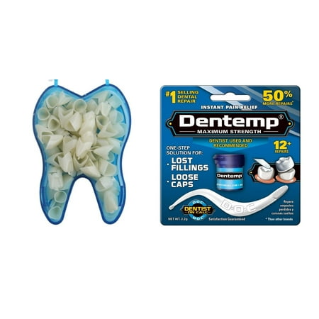 Mixed Sizes Dental Temporary Crown Kit Anteriors Box/50 + Dentemp Maximum Strength Dental Temporary Cement Loose Caps (Best Temporary Crown Cement)