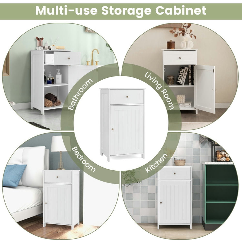 Finihen Bathroom Storage Cabinet, Bathroom Floor Cabinet, Single Door Bathroom Cabinet with Adjustable Shelf and Drawer, for Bathroom, Living Room, Bedroom, Kitchen, White Finihen Bathroom Storage Cabinet, Bathroom Floor Cabinet, Single Door Bathroom Cabinet with Adjustable Shelf and Drawer, for Bathroom, Living Room, Bedroom, Kitchen, White
