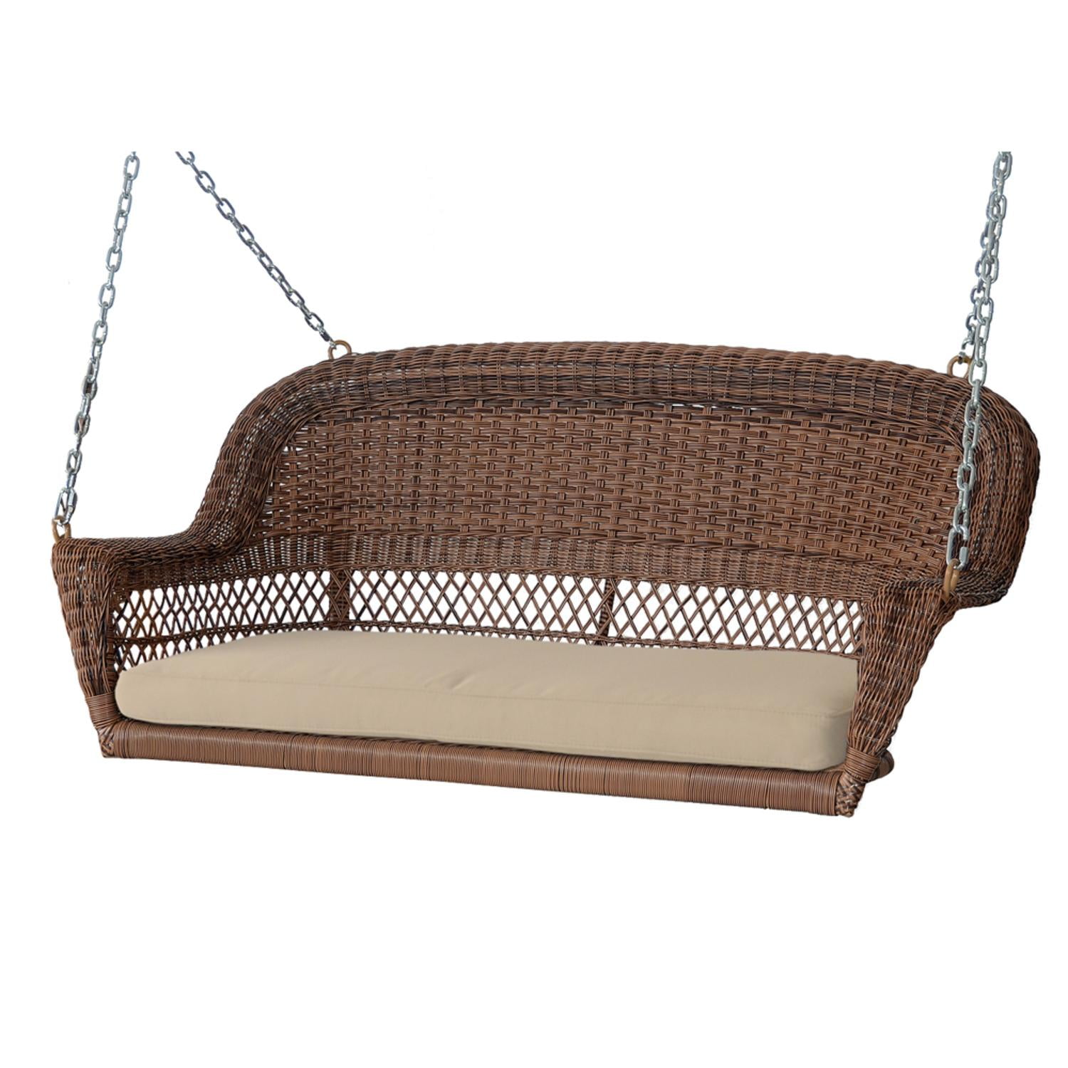 51.5" Hand Woven Honey Brown Resin Wicker Outdoor Porch Swing with Tan Cushion by CC Outdoor Living