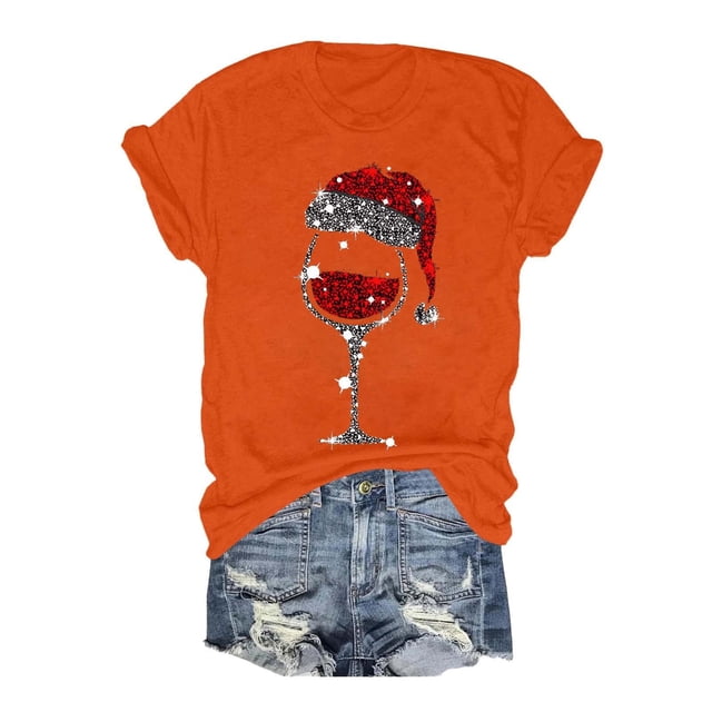 WEAIXIMIUNG T-Shirt à Manches Courtes Col Rond pour Femmes Imprimé Verre Saint-Valentin 2024