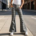 thumbnail image 2 of Resicozy Girls Plaid Flare Pants High Waist School Uniform Y2K Bell Bottoms Back to School Button Trousers with Pockets 5-15 Years Gray 160, 2 of 10
