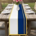 thumbnail image 4 of Modern Navy Blue Gold Table Runner - 48 Inch Long Minimalist Geometric Yellow Striped Cotton and Linen Blended Dress Scarves Farmhouse Table Runner for Kitchen Dining, Coffee Table, 13" x 48", 4 of 8