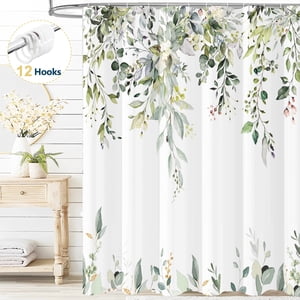 Dznils Green Eucalyptus Watercolor Floral Shower Curtain, 72x72"