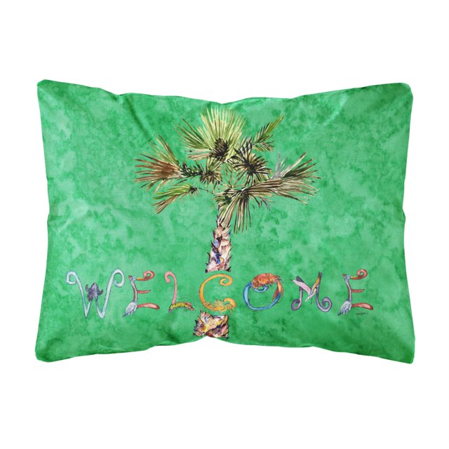 "Caroline's Treasures 8710PW1216 Welcome Palm Tree on Green Canvas Fabric Cojín decorativo, grande, multicolor" Caroline's Treasures 8710PW1216