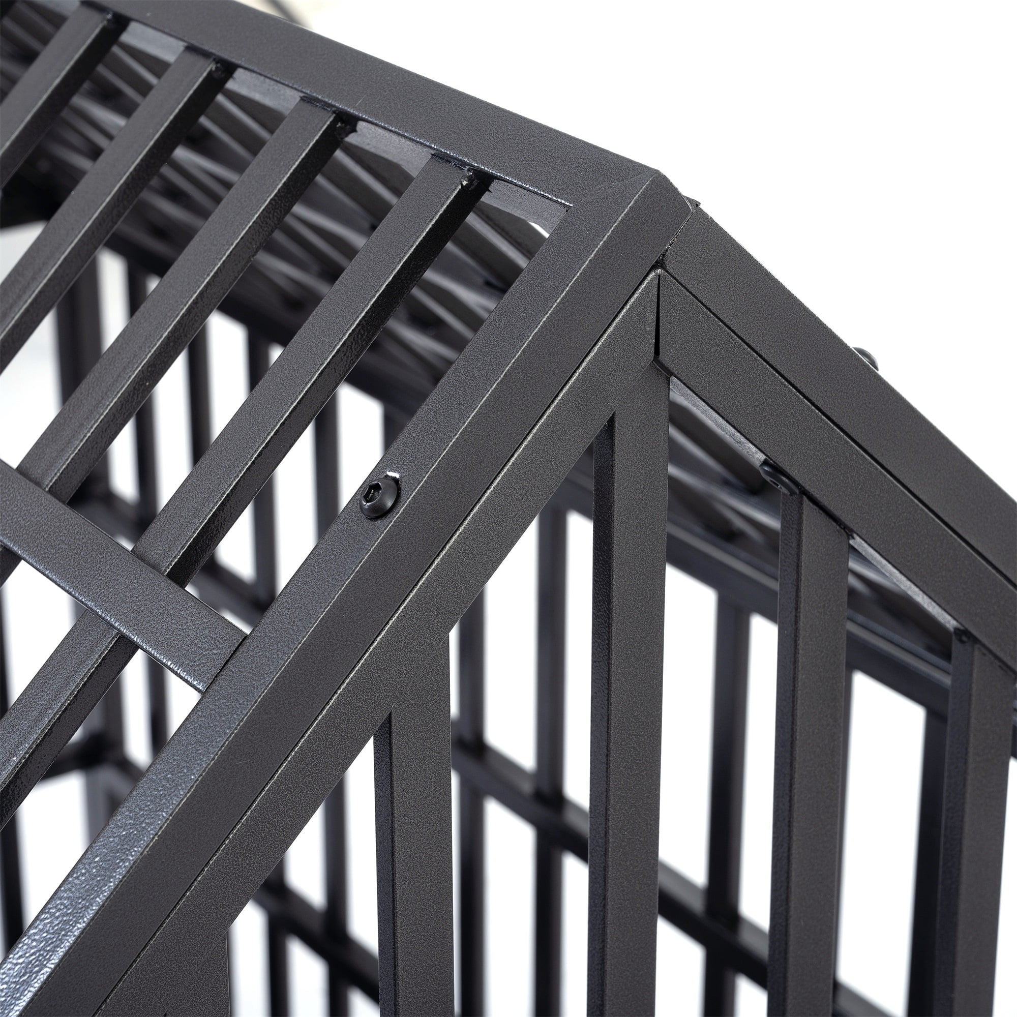 Pefilos 48" Heavy Duty Dog Cage with Wheels, Folding Metal Kennel and Crate for Medium and Large Dogs, Pet Playpen with Pointed Roof and Removable Tray, Black