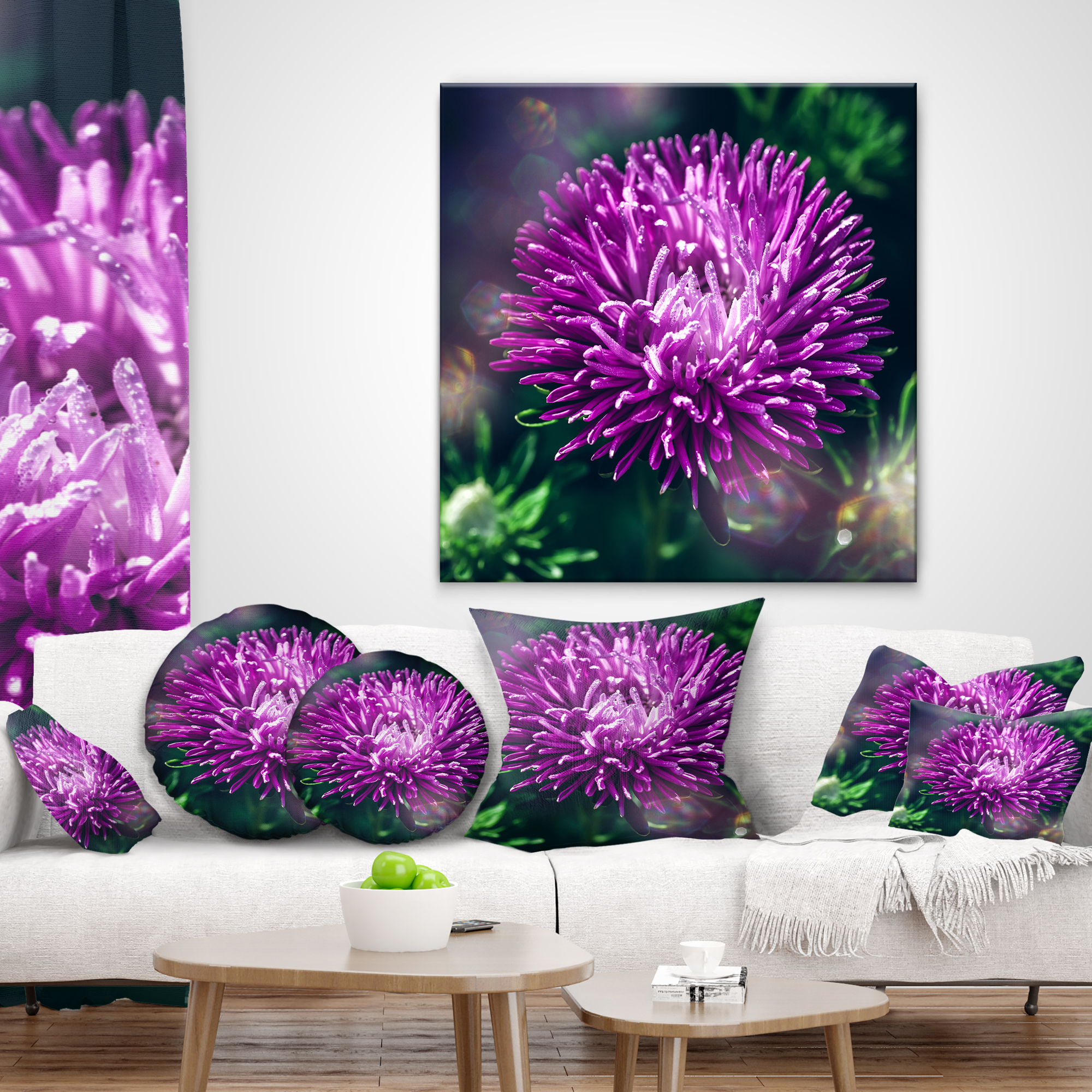 Designart Chrysanthemum Flower with Bokeh - Flowers Throw Pillowwork - 16x16