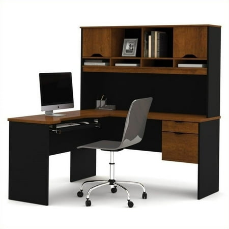 Bestar Innova L-Shape Computer Desk-Tuscany Brown & Black