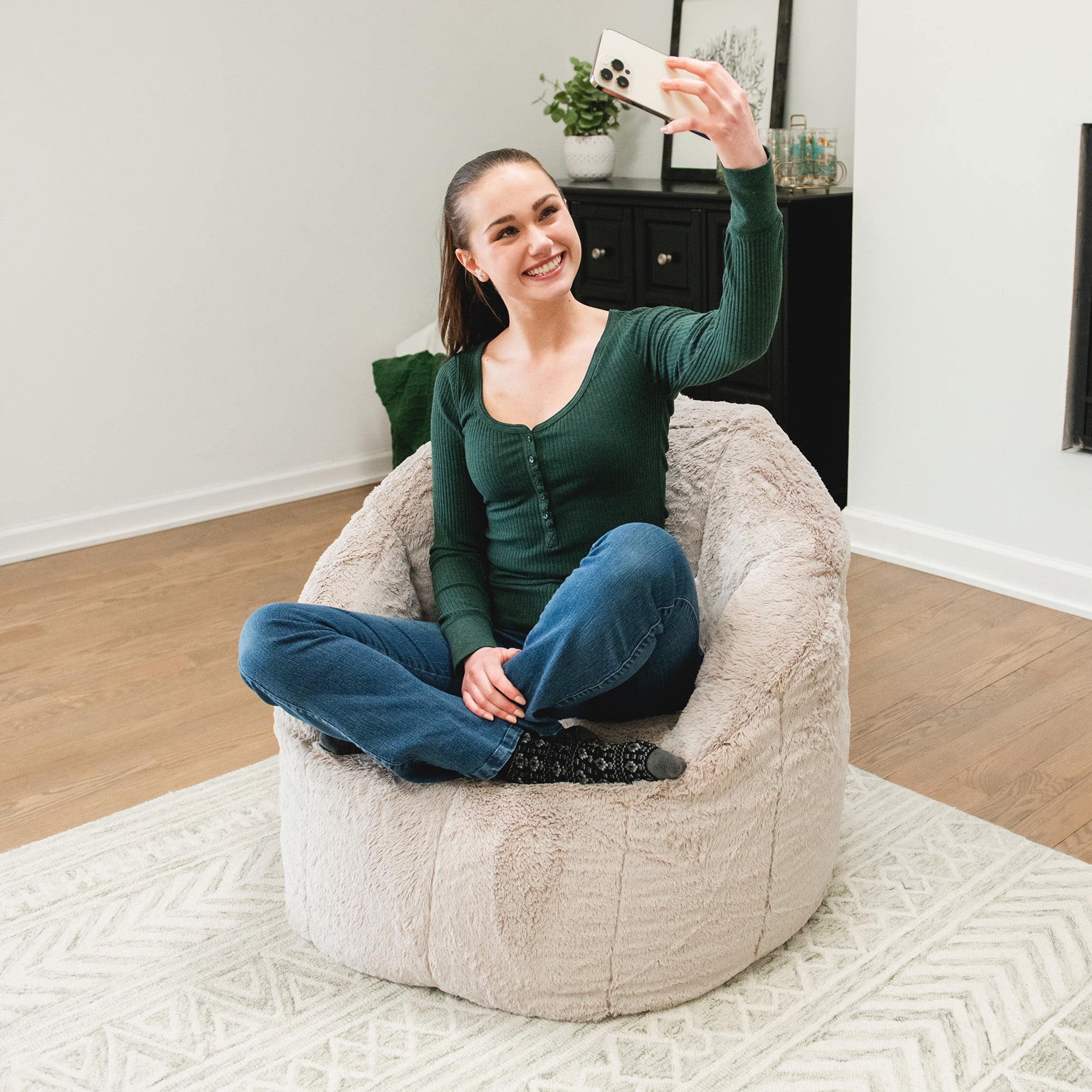 Big Joe Milano Bean Bag Chair for Kids, Teens, Adults, Ultra-Soft Taupe Plushie Polyester Blend, Lightweight Seat for Reading Nook and Gaming, 2.5 foot Refillable