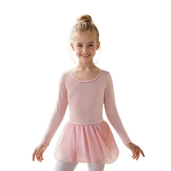 Leotards for Girls Ballet Long Sleeve Pink Girls Leotards for Dance with Skirt Kids Ballet Outfit Girls Leotard Size 4-5 Years