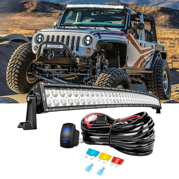 Nilight 54inch 312W Curved Spot Flood Combo Led Light Bar Led off Road Light Driving Light and 1PC 14AWG 12V 5Pin Rocker Switch Wiring Harness Kit - 1 Lead
