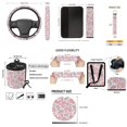 thumbnail image 7 of Yuyamidu 15 Pcs Pink Flowers Car Seat Cover Set with Auto Steering Wheel Cover Seat Belt Strap Pads Cup Holder Trash Bag Tribal Floral Air Vent Storage Pocket Rear View Mirror Cover Keychain, 7 of 7