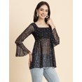 thumbnail image 2 of Moomaya Women Printed Smocked Square Neck Top, Bell Sleeves Ruffled Long Top, 2 of 9