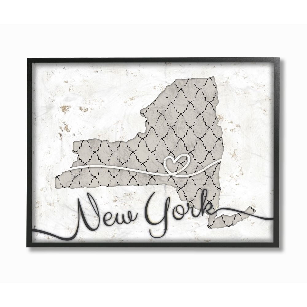 Stupell Industries New York Patterned Grey US State Design Framed Wall Art by Ziwei Li