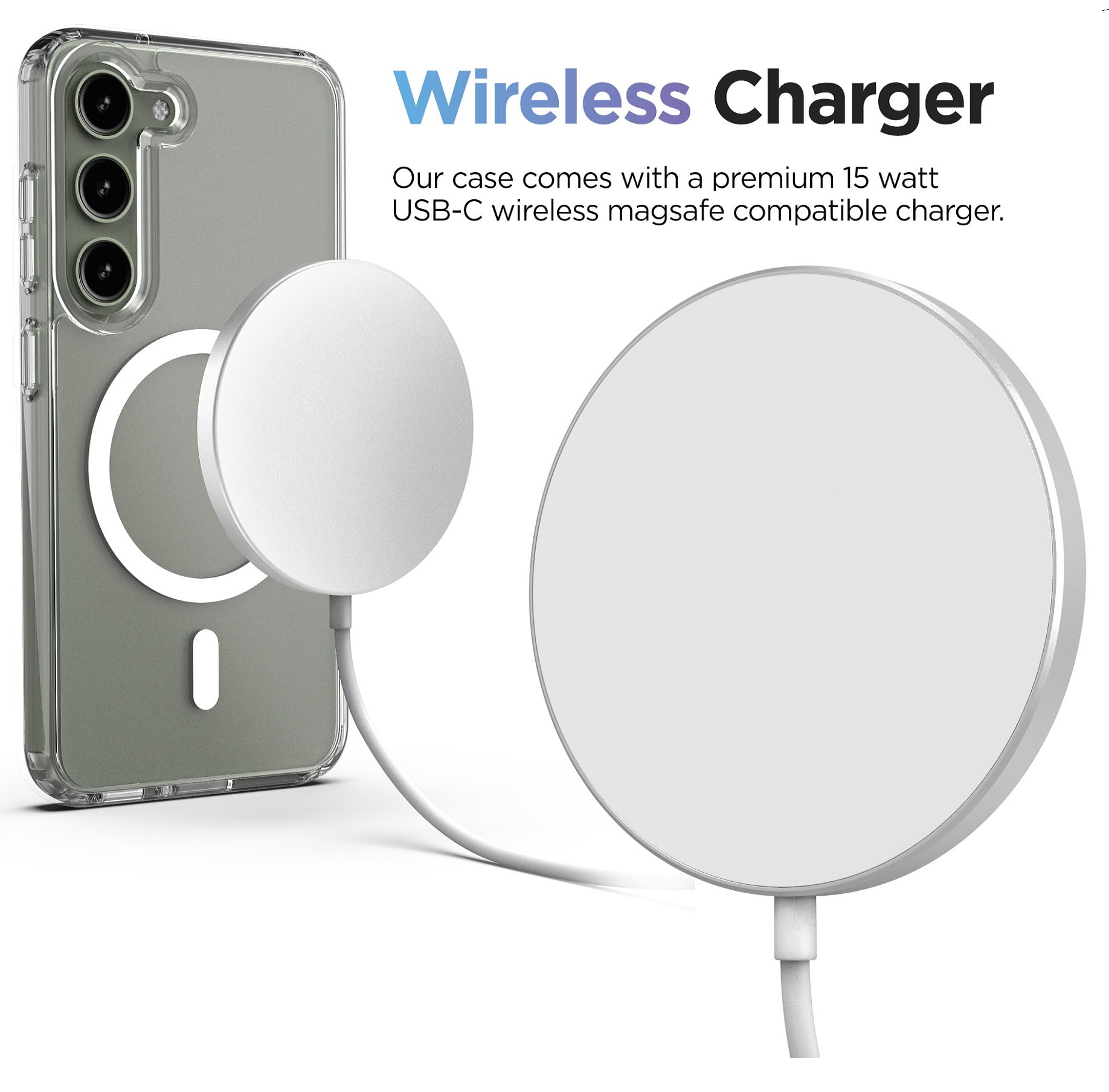 Encased Magnetic Case with Wireless Charger - Designed for Samsung Galaxy S23 PLUS - Protective Hybrid Design, Compatible with MagSafe, Crystal Clear (S23 PLUS 6.6-inch 2023)
