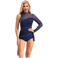 thumbnail image 3 of Kaerm Women's Rhinestones Lyrical Dance Dress Asymmetrical Skirted Leotard Figure Skating Dress Navy Blue L, 3 of 7