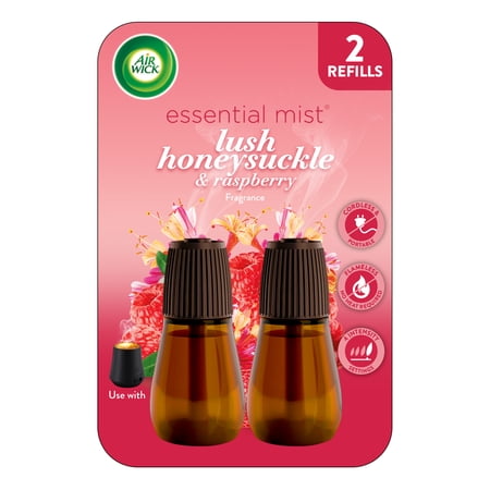 Air Wick Essential Mist Oil Diffuser Refills, Air Freshener, Lush Honeysuckle & Raspberry, 2 Count