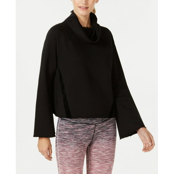 Ideology Womens Cowl-Neck Velour-Trim Top,Classic Black,2XL