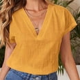 thumbnail image 3 of Outfmvch Womens Button Up Shirts Half Sleeve Casual Blouses Retro Embroidered 3/4 Sleeve Boho Tops Linen Tunic Tops for Women Short Sleeve Gauze Tops Yellow M, 3 of 5