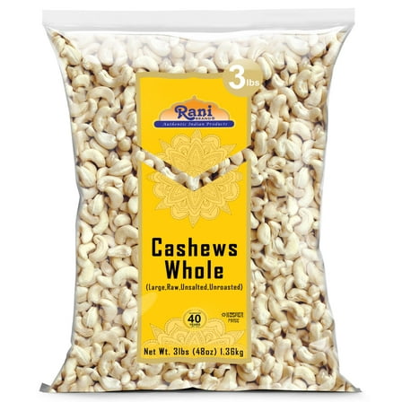 Rani Raw Cashews Whole (uncooked, unsalted) 48oz (3lbs) 1.36kg Bulk ~ All Natural, No Preservatives | Vegan | NON-GMO | Kosher | Gluten Friendly