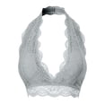 thumbnail image 2 of URBAN DAIZY Women's Seamless Lace Bra Scalloped Halter Padded Crop Top Lined Bralette Plunge Comfort Pads Yoga Bustier A17_6328 LT Grey L, 2 of 6