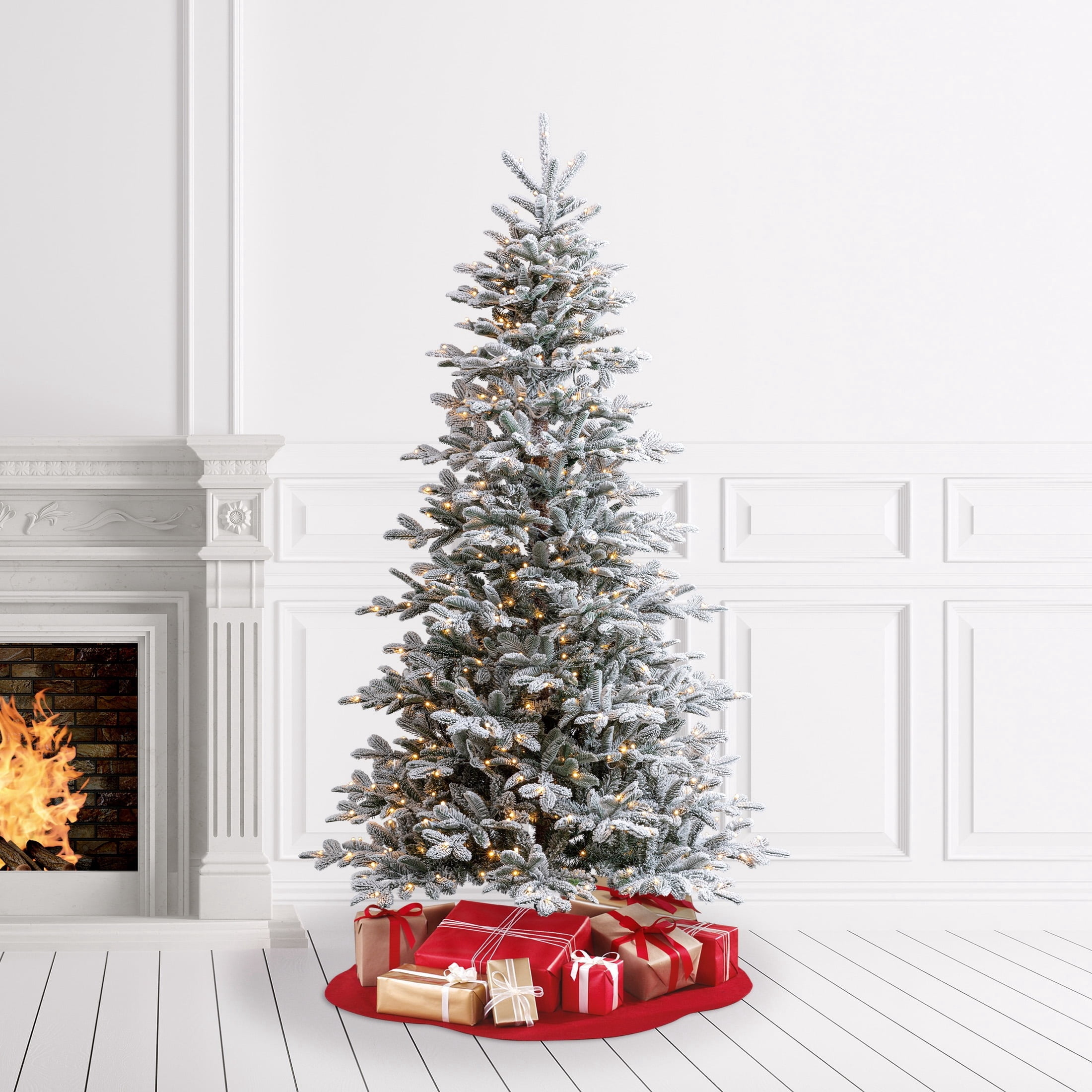 7.5' Pre-Lit Astoria Spruce Snow-Flocked Glitter Green Artificial Christmas Tree with LumaDazzle Color-Changing Twinkle LED Lights, Quick Set, and Stand, by Holiday Time