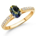 thumbnail image 2 of Gem Stone King 10K Two Tone Gold Blue Mystic Topaz and White Lab Grown Diamond Engagement Ring for Women (1.13 Cttw, Gemstone November Birthstone, Oval 7X5MM, Size 7), 2 of 4