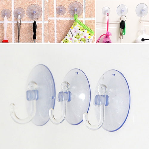 10 x Rubber Suction Cup Hooks Wall Hooks Hanger Kitchen Bathroom 4cm Transparent 