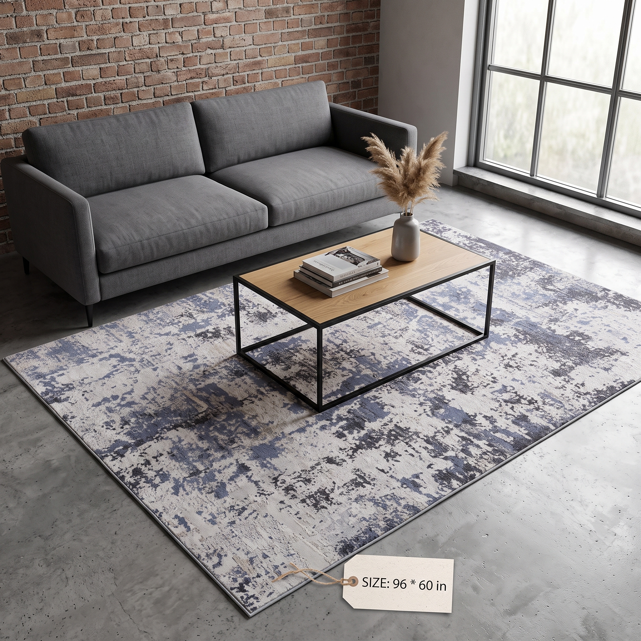 8' x 10' Grey Denim Abstract Area Rug Non-Shedding Stain Resistant Medium Pile Carpet for Living Room Bedroom Dining Room Home Office Entryway