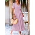 thumbnail image 3 of Vestido PRETTYGARDEN XXL Lunares Rosa Blanco Cruzado Cuello en V Maxi, 3 of 8