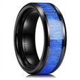 thumbnail image 4 of Wedding Rings For Men or Women. 8mm Black Tungsten Band Blue Wood Inlay, 4 of 5