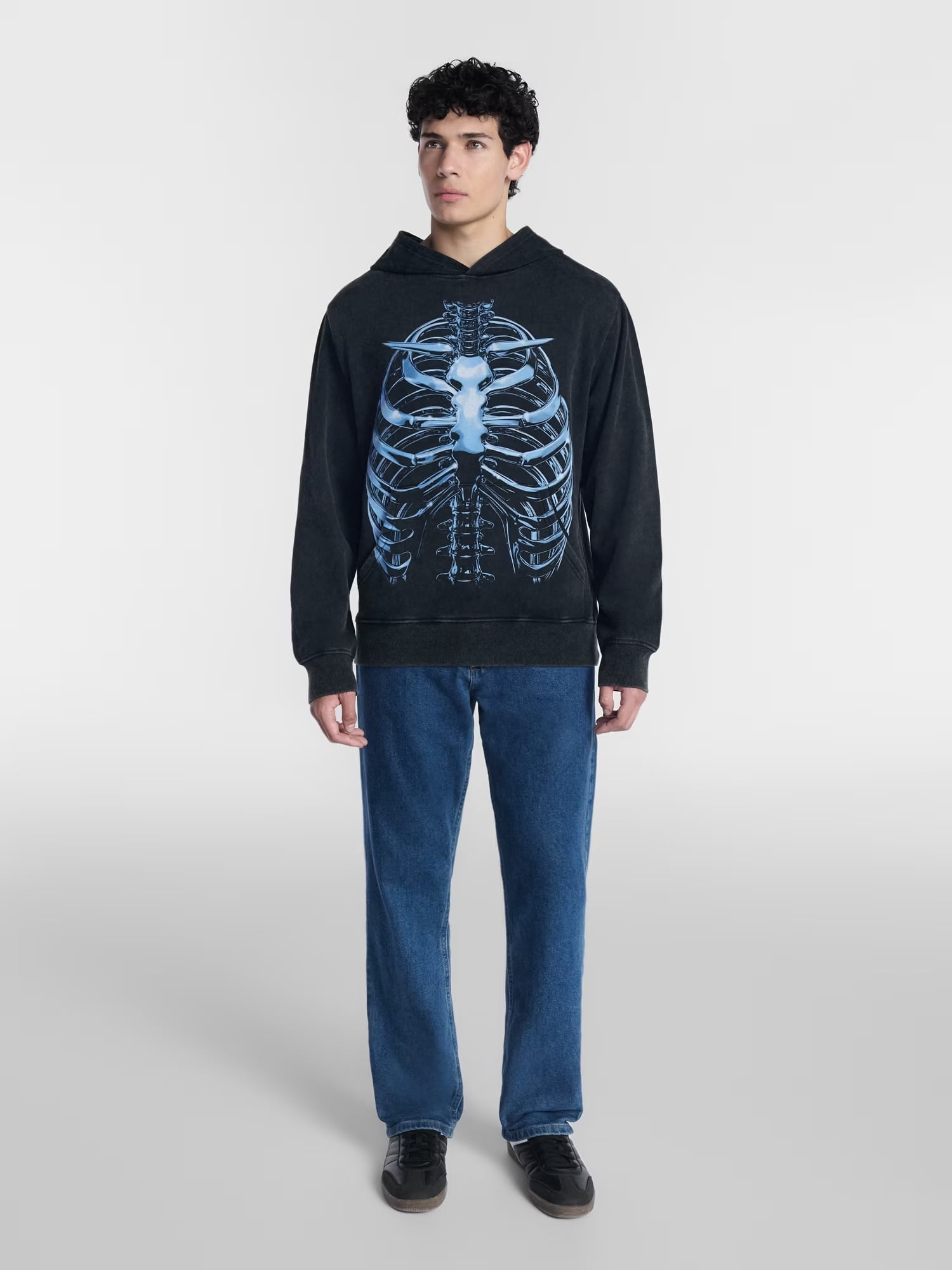 Halloween Oversized Fit Skeleton Rib Cage Graphic Fleece Hoodie Sweatshirt, Men's Sizes XS-4XLT