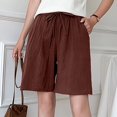 thumbnail image 3 of HTNBO Women's Knee Length Bermuda Shorts Cotton Linen Yoga Short Elastic Waist Athletic Casual Summer Shorts, 3 of 6
