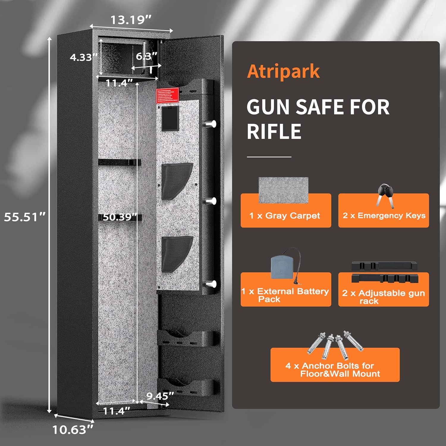 Superday 4-6  Gun Safe, Quick Access Large Gun Safe for Rifles and pistols with Fingerprint Keypad, Electronic Locking Gun Cabinet  Safe with Gun Safes Pocket and  Rack for Home, Office