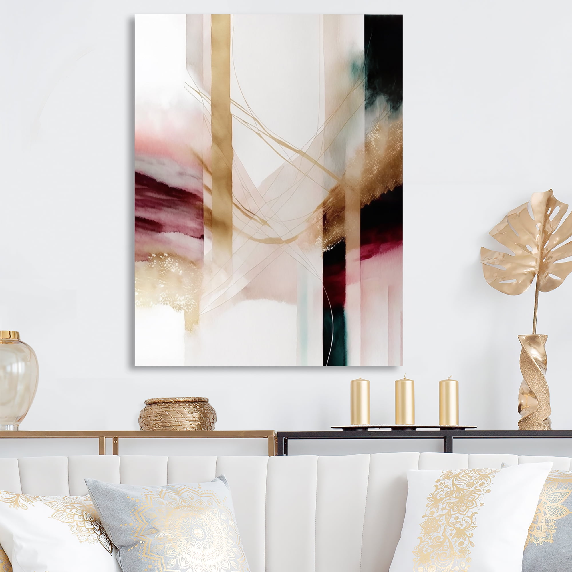 Designart Abstract Geode Geometric Pink And Red I Canvas Wall Art