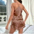 thumbnail image 4 of IROINNID Sleepwear Sets for Women Silk Halter Pajamas with Shorts Sexy Homewear Pajamas Two-piece Set,Coffee, 4 of 5