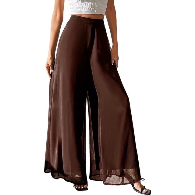 Women's Wide Leg Pants Casual Fashion Solid Color Chiffon High-Waisted for Summer, Travel, and Sun Protection