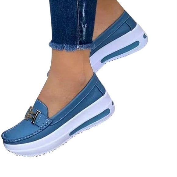 Mocassins à Plateforme Confortables pour Femmes Casual Flat PU Chaussures de Marche de Style Vintage
