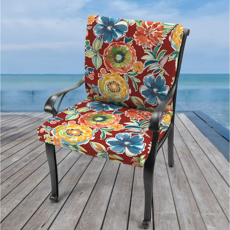 Jordan Manufacturing 21 x 44 Red Floral Outdoor Chair Cushion with Ties and Loop Walmart