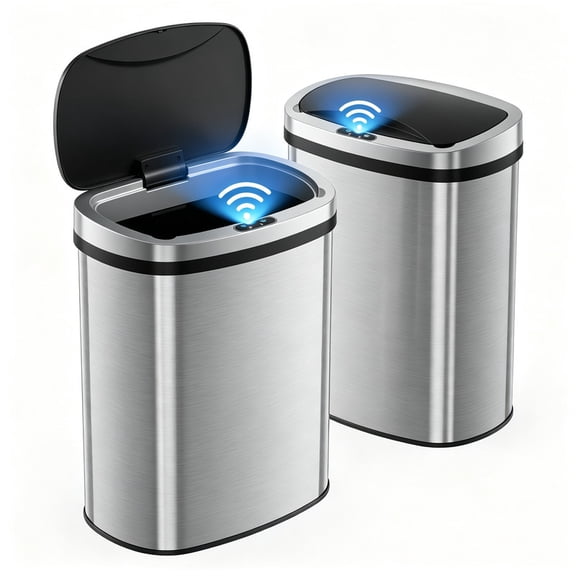 Taoset 13 Gallon Stainless Steel Touchless Kitchen Trash Can with Sensor Lid, Fingerprint Resistant Automatic Garbage Can with Soft Close Lid, Silver