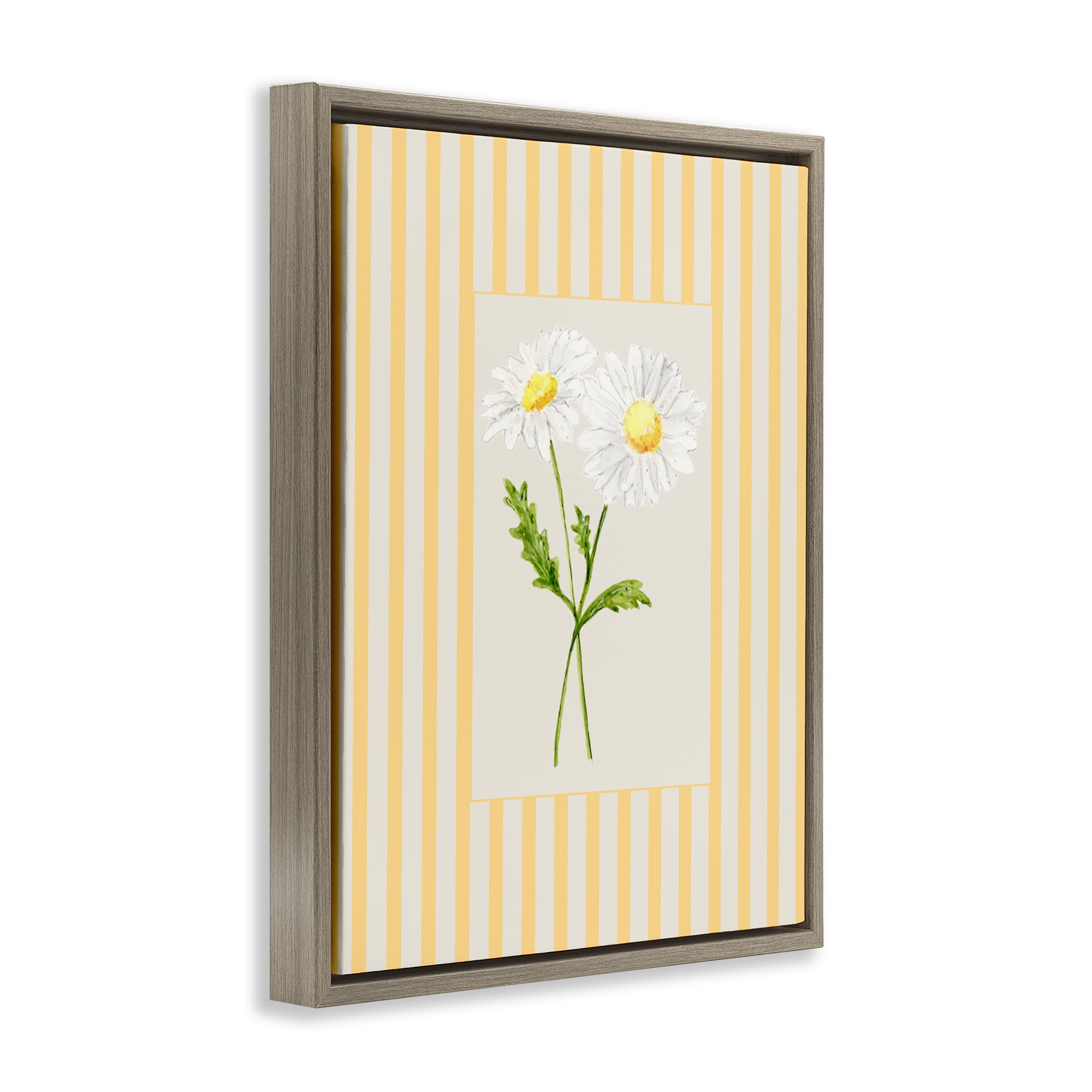 Yellow Stripe Daisy Brown Framed Floater Canvas Wall Art, design by Lisa Wehmeyer