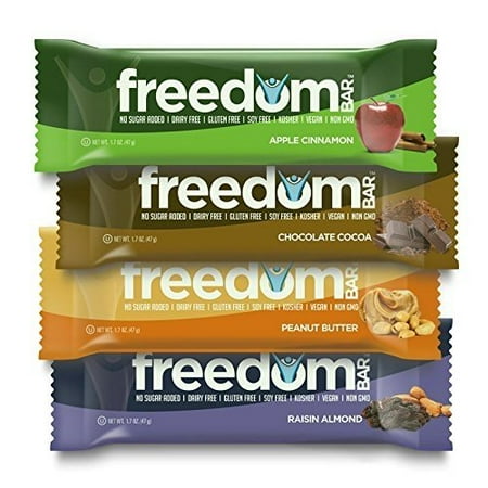 Freedom Bar Nutrition Bar - 1.7 Oz - 180 Calories - No Sugar Added, Dairy Free, Gluten Free, Soy Free - Kosher, Vegan, Non Gmo (Apple Cinnamon, 8 Bars)