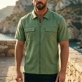 thumbnail image 2 of Mens Full Zipp Short Sleeve Shirt Summer Stretch Business Shirts Army Green M, 2 of 6