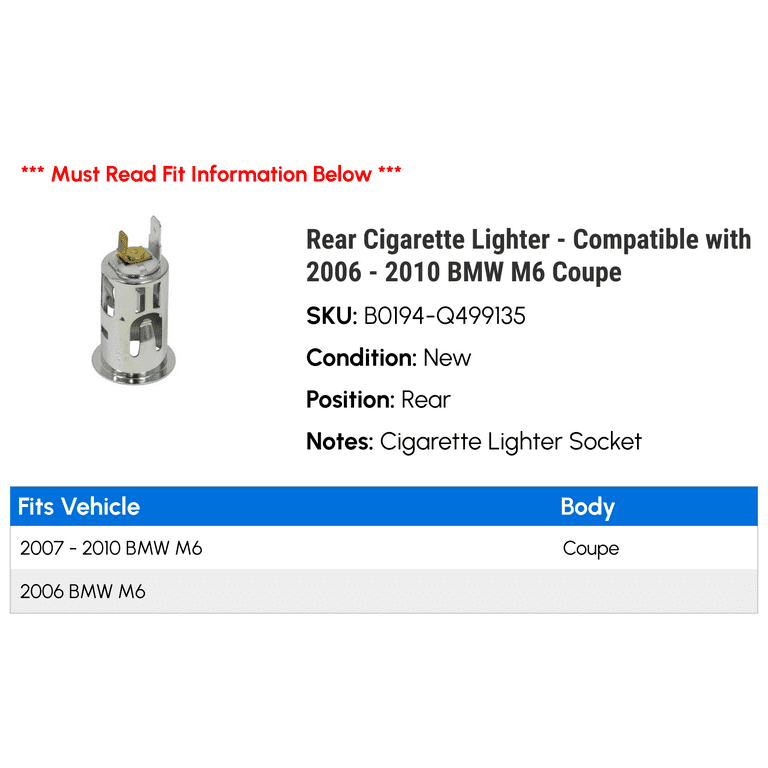 bmw cigarette lighter Genuine Socket - 2 Pol The socket provides a secure connection point for powering mobile devices BMW M Cigarette lighter